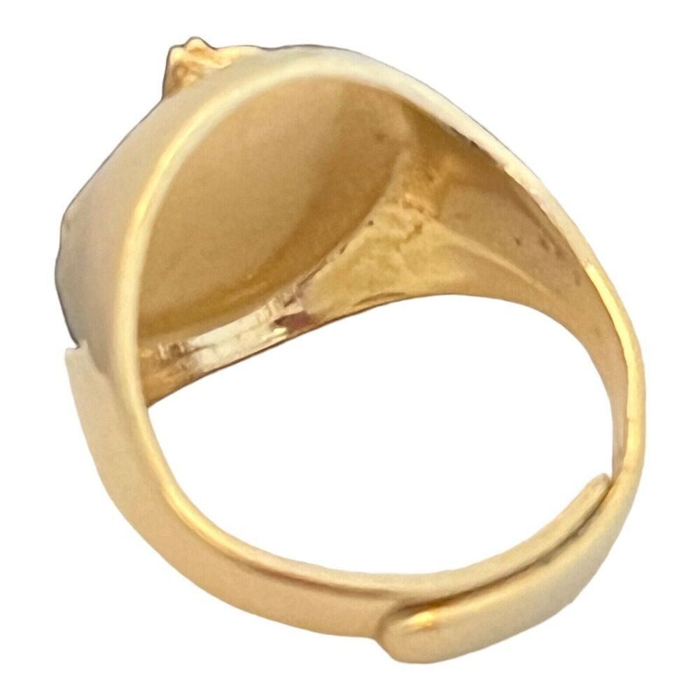 Vintage 1980s Horse Head Signet Ring Gold Tone Adjustable Equestrian - 2D - Picture 4 of 7